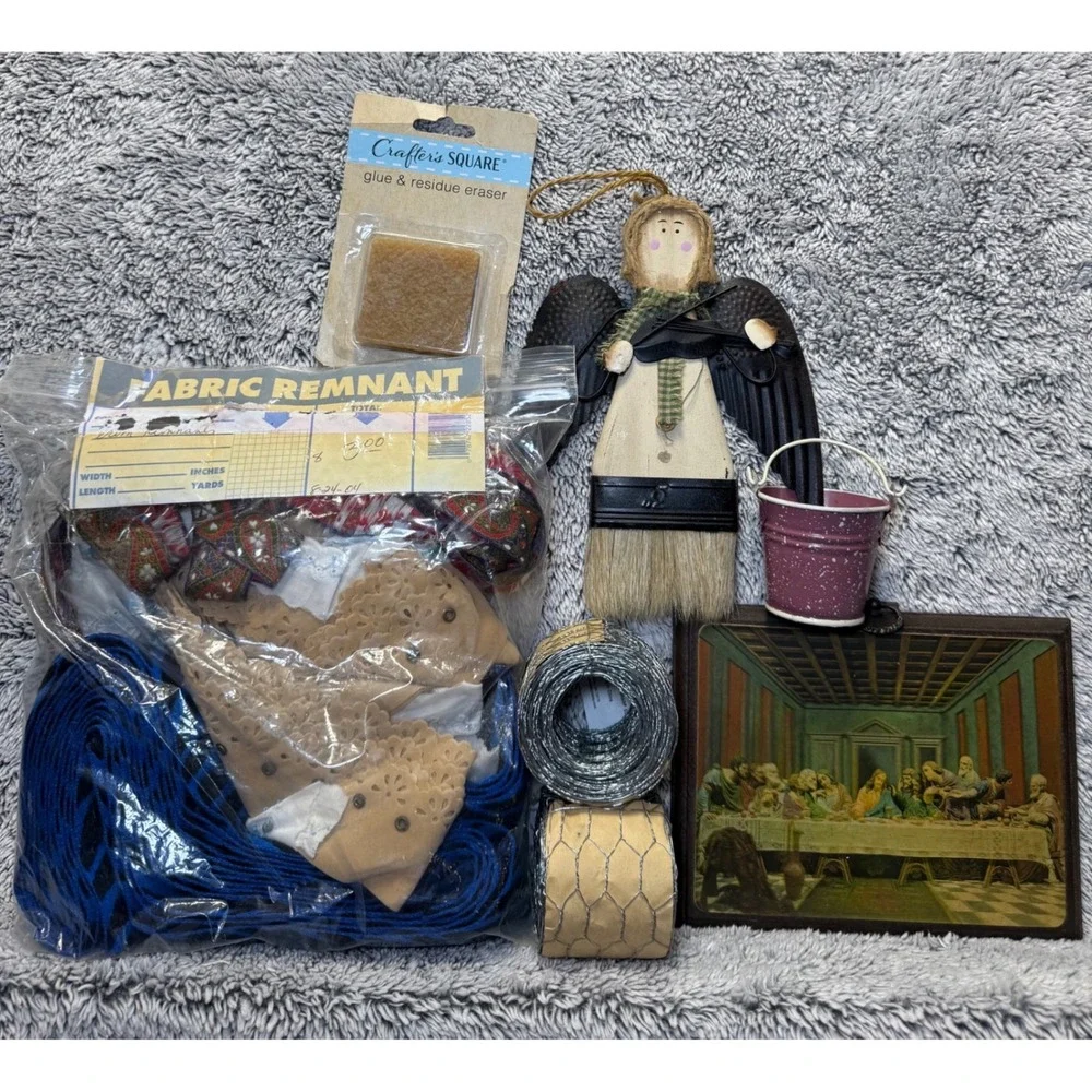 Granny Cottagecore Craft Junk Drawer Lot‎ - Folk Art Fabric Chicken Wire Media